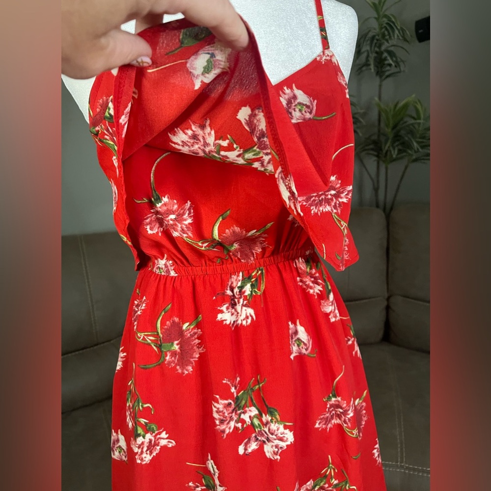 Oscar-St Red Floral Sleeveless Ruffle Dress Sz S Spring Summer Party Resort Date - Picture 7 of 16